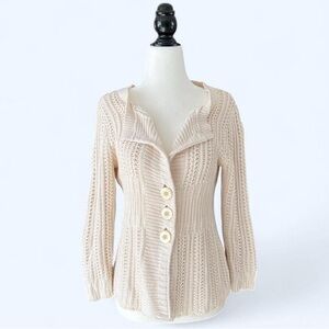 Vintage Y2K Eddie Bauer Womens Cream Knit Cottagecore Cabincore Cardigan Medium